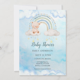 Cute Teddy Bear Raimbow Clouds Invitation