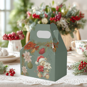 cute teddy bear, Santa Claus with flowers Favour Box