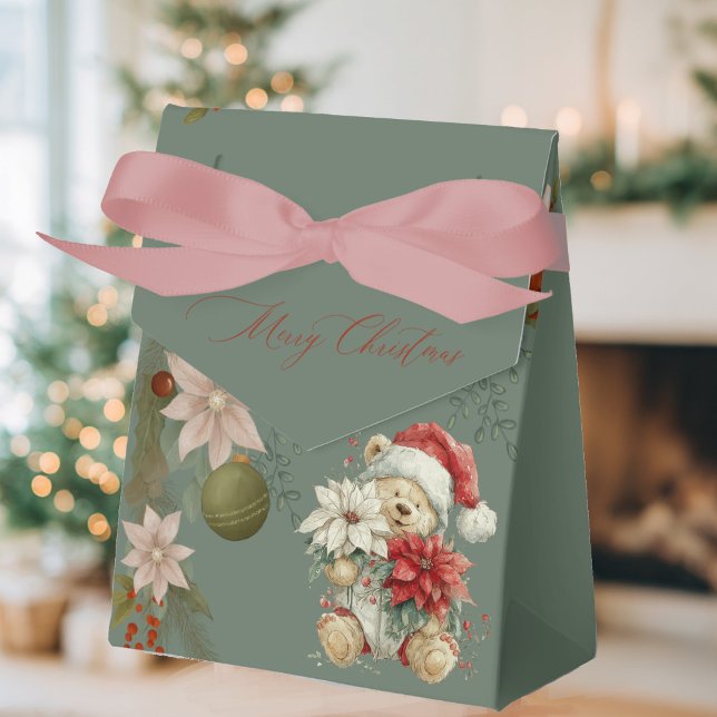 cute teddy bear, Santa Claus with flowers Favour Box (Creator Uploaded)