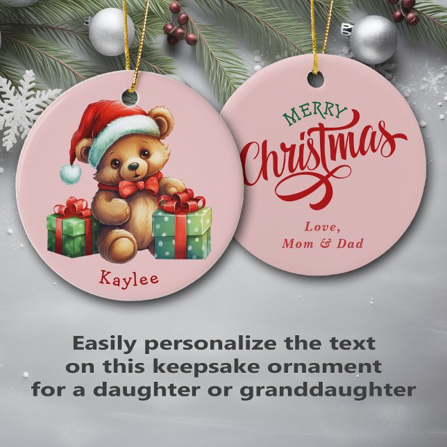 Cute Teddy Bear Santa Hat Kids Ceramic Tree Decoration (Creator Uploaded)