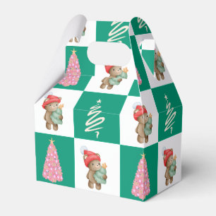 Cute teddy Bear Santa Merry Christmas tree party Favour Box