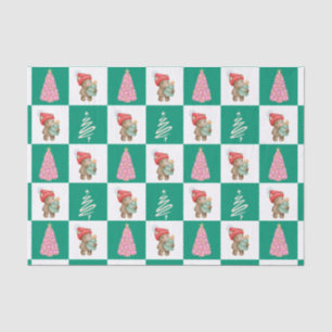 Cute teddy Bear Santa Merry Christmas tree party Tissue Paper