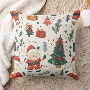 Cute Teddy Bear & Santa on White (1) Cushion