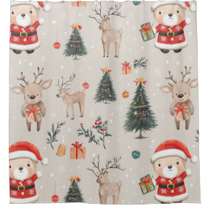 Cute Teddy Bear & Santa on White (5) Shower Curtain