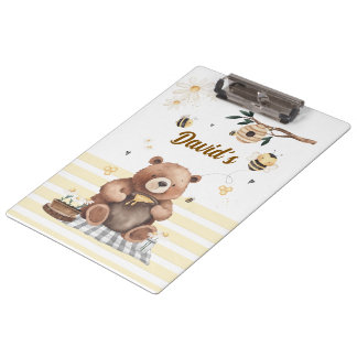  Cute teddy bear school with jar of honey Clipboard