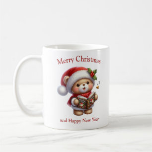 Cute teddy bear singing Christmas carols Coffee Mug