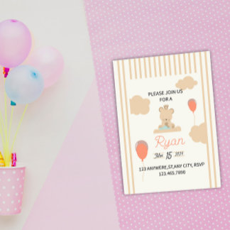 Cute Teddy Bear Sitting on Cloud Invitation