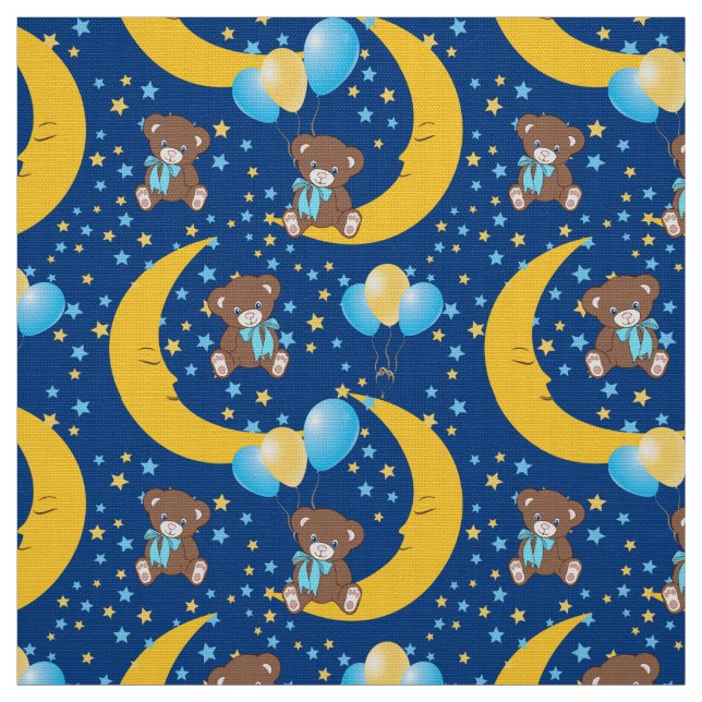 Cute Teddy Bear Sitting on the Moon Pattern Fabric (Swatch)