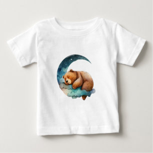 Cute Teddy Bear Sleeping on the Crescent Moon Baby T-Shirt