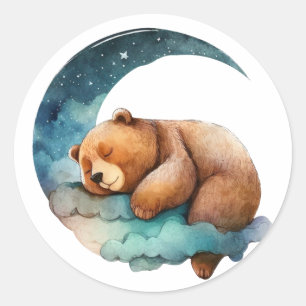 Cute Teddy Bear Sleeping on the Crescent Moon Classic Round Sticker