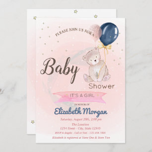 Cute Teddy Bear,Stars Baby Shower Invitation