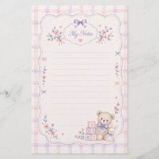 Cute Teddy Bear Stationery | Lined Note Paper