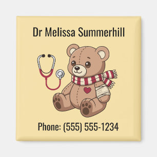 Cute Teddy Bear Stethoscope Paediatrician Yellow Magnet