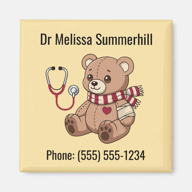 Cute Teddy Bear Stethoscope Paediatrician Yellow Magnet (Front)