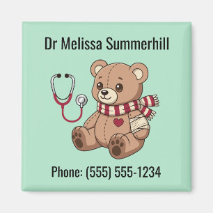 Cute Teddy Bear Stethoscope Pediatrician Green Magnet