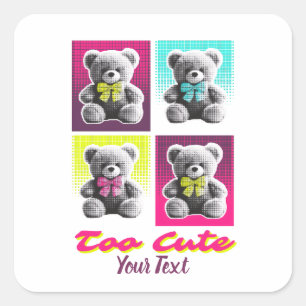 Cute Teddy Bear Style Colourful Bear Pattern Desig Square Sticker