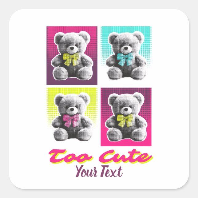 Cute Teddy Bear Style Colourful Bear Pattern Desig Square Sticker (Front)