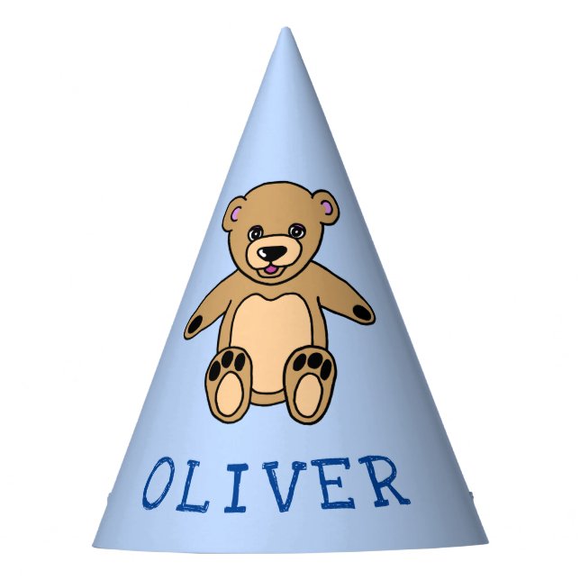 Cute Teddy Bear Toy Blue Kid`s Birthday Party Hat (Front)
