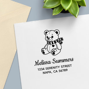 Cute Teddy Bear Toy with Scarf Address Self-inking Stamp