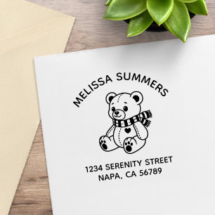 Cute Teddy Bear Toy with Scarf Arch Address Rubber Stamp