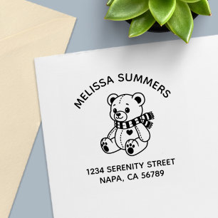 Cute Teddy Bear Toy with Scarf Arch Address Self-inking Stamp