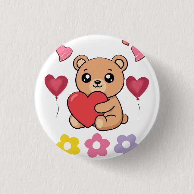 Cute Teddy Bear Valentine 3 Cm Round Badge (Front)