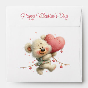 Cute Teddy Bear Valentine Card with Pink Heart Envelope
