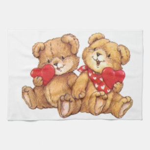 Cute Teddy Bear Valentine Couple Tea Towel