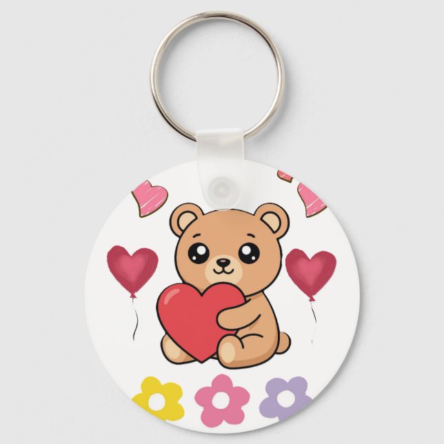 Cute Teddy Bear Valentine Key Ring (Front)