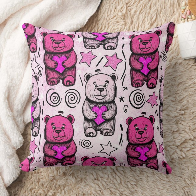 Cute Teddy Bear Valentine Pattern Cushion (Blanket)