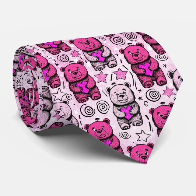 Cute Teddy Bear Valentine Pattern Tie (Rolled)