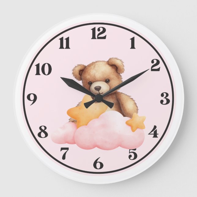 🐻Cute Teddy Bear Wall Clock for Kids Room 🕒 (Front)