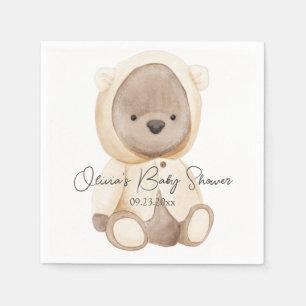 Cute Teddy Bear Watercolor Personalized Baby Napkin