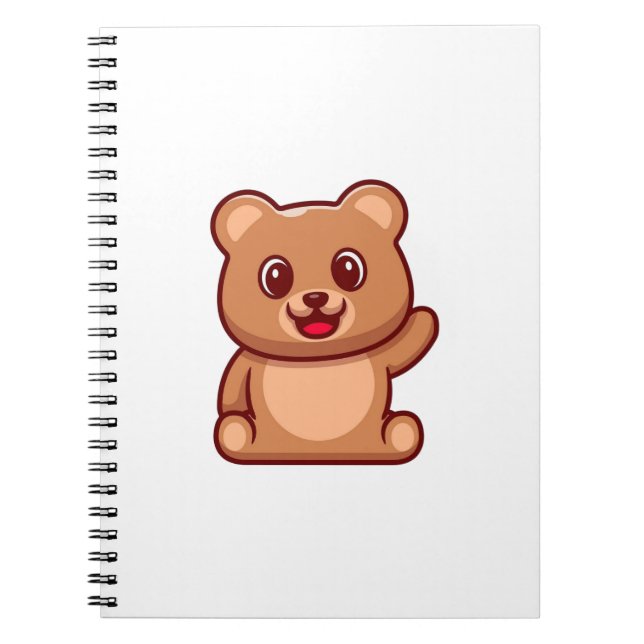Cute Teddy Bear Waving Hand Notebook (Front)