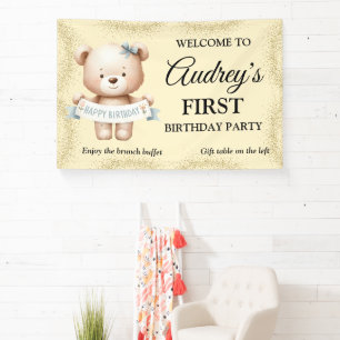 Cute Teddy Bear with Any Age Birthday Banner
