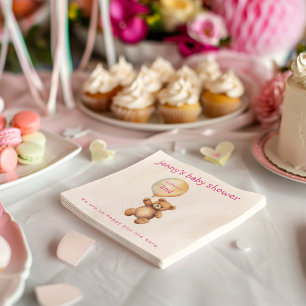 Cute teddy bear with balloon baby shower napkin