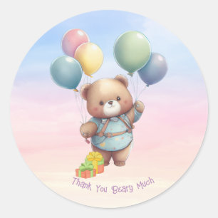 Cute Teddy Bear with Balloons Personalized Classic Round Sticker