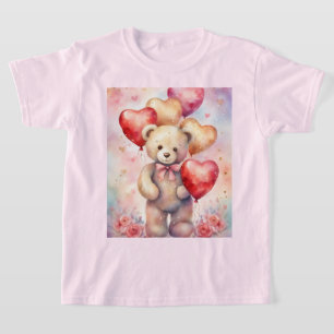 Cute Teddy Bear with Birthday Balloons Girl's T-Shirt