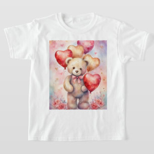 Cute Teddy Bear with Birthday Balloons Girl's T-Shirt
