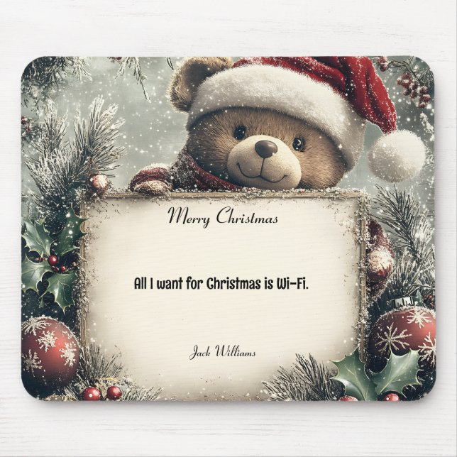 Cute Teddy Bear with Christmas Decorations – Festi Mouse Pad (Front)