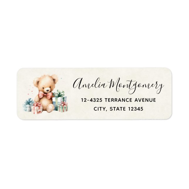 Cute Teddy Bear with Christmas Presents Address (Front)