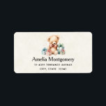 Cute Teddy Bear with Christmas Presents Address Label<br><div class="desc">Address labels with a cute illustration featuring a Victorian style teddy bear. Wearing a fancy red bow. Drawn in a a cute old fashioned vintage style. Red and blue pastel Christmas presents surround this warm-hearted bear.</div>