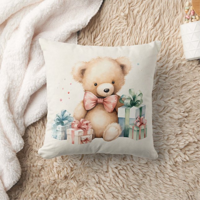 Cute Teddy Bear with Christmas Presents Cushion (Blanket)