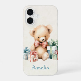 Cute Teddy Bear with Christmas Presents iPhone 16 Case