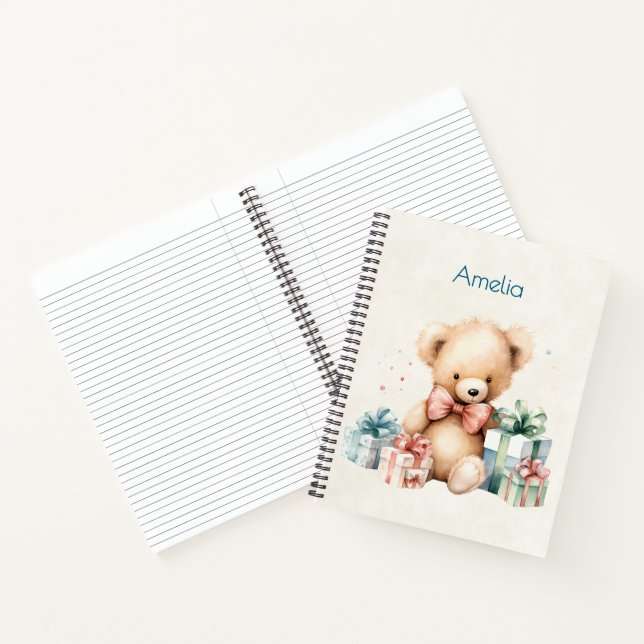 Cute Teddy Bear with Christmas Presents Notebook (Inside)