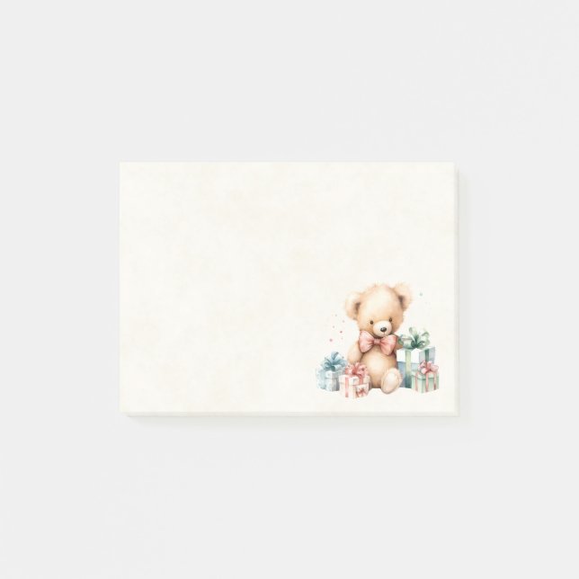 Cute Teddy Bear with Christmas Presents Post-it Notes (Front)