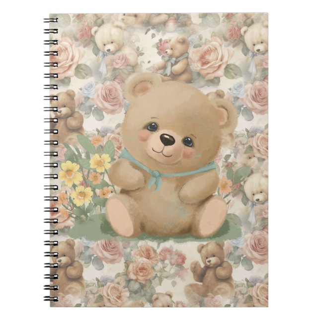  cute teddy bear with flowers notebook (Front)