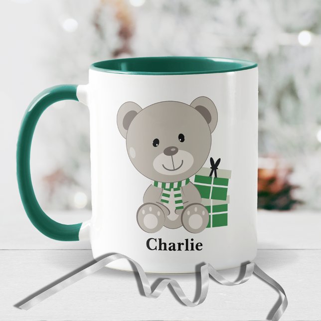 Cute Teddy Bear with Green Christmas Presents Mug (Creator Uploaded)