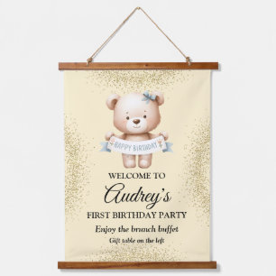 Cute Teddy Bear with Happy Brithday Hanging Tapestry