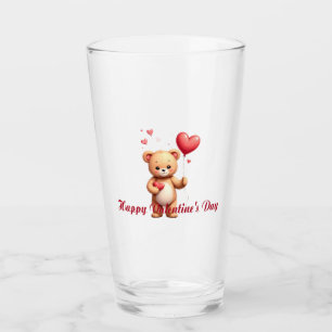 Cute Teddy Bear with Heart – Happy Valentine’s Day Glass